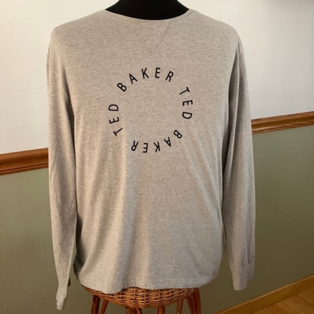 Ted Baker Dressed to Chill Gray Spell-Out Long sleeve Loungewear Tee Men’s XL